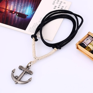 Retro anchor pendant with hemp rope chain shown in a 45-degree flat lay perspective