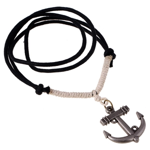 Vintage Punk Anchor Pendant Necklace Unisex Alloy Woven Hemp Rope Retro Nautical Jewelry Adjustable Long Chain Necklace