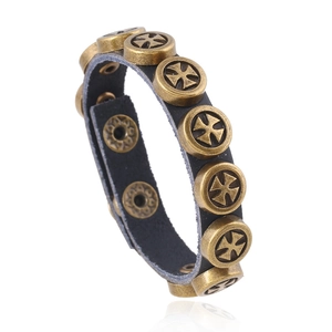 Punk Retro Cowhide Leather Bracelet For Men Women Bronze Alloy Cross Rivet Handmade Gothic Wristband Fashion Jewelry Gift