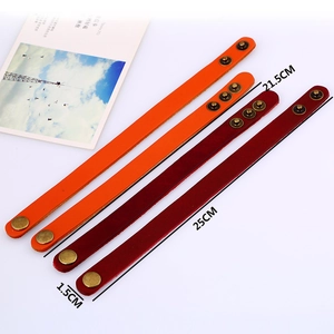 Retro leather bracelets set in orange and burgundy with bronze adjustable metal snaps