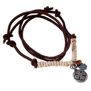 Vintage Genuine Leather Pendant Necklace Handmade Woven Rope Alloy Cross Flower Charm Men Women Ethnic Punk Jewelry
