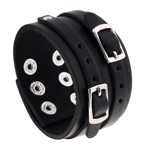Bracelet en Cuir Véritable Punk pour Hommes Manchette Large en Cuir de Vachette Rivets Vintage Rock Gothique Boucle en Alliage Réglable