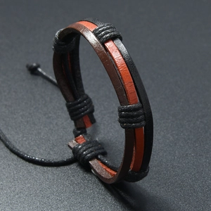 Handmade multilayer braided leather bracelet for men with adjustable cords in retro style
