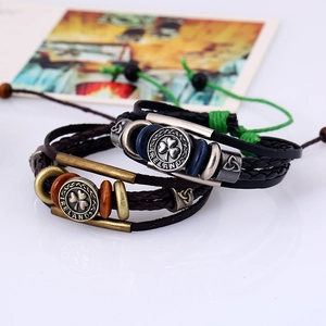 Handcrafted layered leather bracelet featuring Ireland clover and wooden bead accents