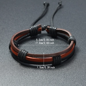Retro multi-layer woven leather bracelet for men with adjustable cord and punk style