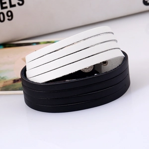 Punk-Stil Lagenarmband aus schwarz-weißem Leder mit silbernen Metalldruckknöpfen für Damen