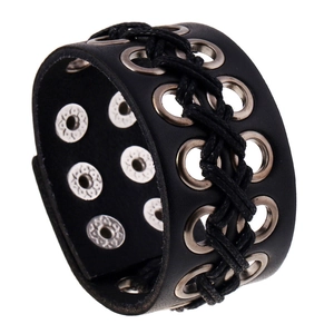 Retro Punk Wide Leather Bracelet For Men Handmade Woven Rope Metal Studs Adjustable Cuff Bracelet Fashion Jewelry