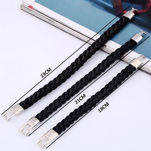 Bracciali in pelle intrecciata da 18cm, 21cm e 23cm con chiusure in metallo argento