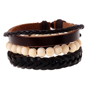 Ensemble de Bracelets Tissés en Cuir Multicouche Vintage pour Hommes Femmes Style Punk Bohémien Bracelet Bijoux Accessoire