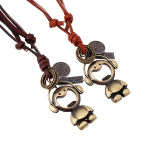 Vintage Korean Robot Pendant Necklace Adjustable Cowhide Leather Rope Bottle Opener Charm Necklace Jewelry For Men Women