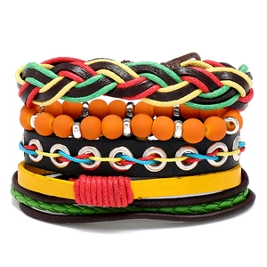 Handgefertigte Geflochtene Kunstleder Mehrlagige Kordel Armbänder Bohemian Reggae Stil Rot Gelb Grün Ethnische Handgelenkband Für Damen Herren