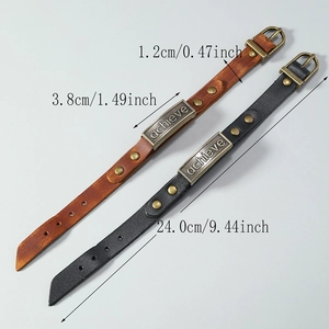 Adjustable multi-layer leather bracelet with bronze buckle and achieve engraving
