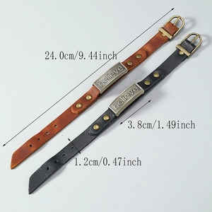 Retro punk style leather bracelet for men featuring a bronze believe engraved metal plate