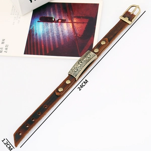 Retro multi-layer brown leather bracelet for men featuring I Love U metal plate and buckle