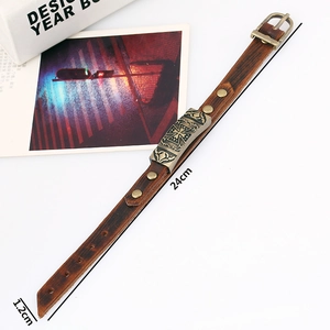 Retro brown leather cross bracelet for men with adjustable metal buckle and vintage studs
