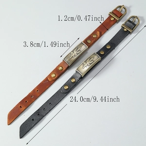 Black and brown leather leaf bracelets with vintage bronze buckles and metal studs