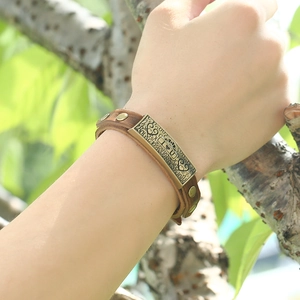 Vintage multilayer brown leather bracelet for men with I LOVE U engraved metal plate
