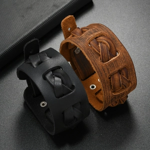 Geflochtene Lederarmbänder im Gothic-Stil in Schwarz und Vintage-Braun für Damen und Herren