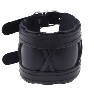 Retro Punk Wide Leather Bracelet For Men Double Buckle Adjustable Cuff Bracelet Vintage Rock Biker Jewelry Accessories