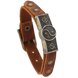 Vintage Yin Yang Tai Chi Bagua Lederarmband Für Herren Damen Punk Legierung Nieten Verstellbares Rindsleder Armband Schmuck