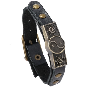 Retro-Lederarmband mit Tai Chi Yin Yang Symbol und verstellbarem Schnallenverschluss