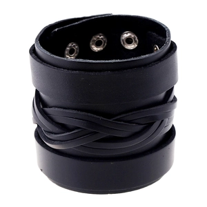 Vintage Punk Wide Braided Cowhide Leather Bracelet For Men Women Rock Adjustable Alloy Snap Buttons Cuff Wristband Jewelry