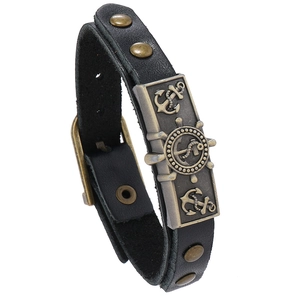 Vintage Nautical Anchor Rudder Leather Bracelet For Men Women Adjustable Punk Style Alloy Cowhide Hand Wrap Bracelet Jewelry