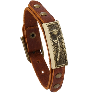 Vintage Leather Bracelet For Men Women Alloy Rose Flower Charm Handmade Bohemian Punk Adjustable Wristband Jewelry