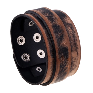 Bracelet Vintage Large en Cuir de Vache Rétro Punk Finition Vieillie Bouton-Pression en Fer Bracelet Manchette Réglable pour Hommes Femmes