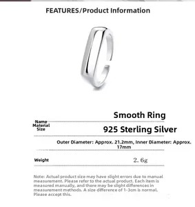 Detailed technical specifications of 925 sterling silver open ring with size measurements