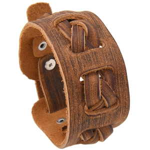 Gothic Punk Breites Lederarmband Für Herren Damen Vintage Handgefertigt Geflochtenes Rindsleder Legierung Nieten Manschette Armreif Rock Schmuck