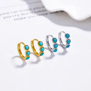 Set di orecchini a cerchio in argento 925 con turchese in finitura oro e argento
