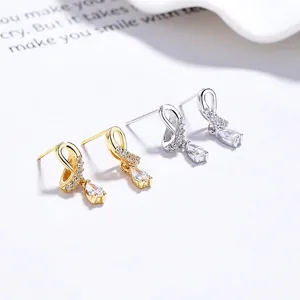 925 Sterling Silver Intertwined Cross Pear Zirconia Stud Earrings Fashion Simple Water Drop Earrings For Women Jewelry