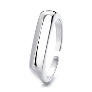 Polished 925 sterling silver open ring with geometric rectangular cutout design