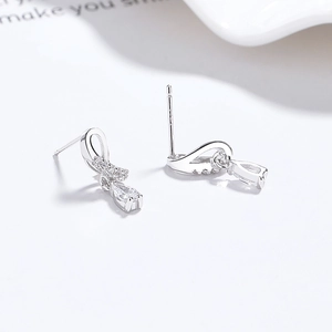 Elegant 925 sterling silver twist stud earrings with pear shaped zircon stones