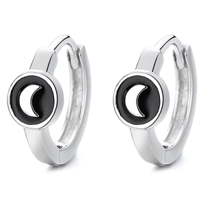925 Silber Creolen mit Mondsichel und schwarzer Emaille für Damen hochwertiger Schmuck