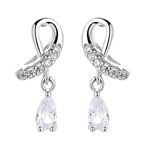 Elegant 925 sterling silver drop earrings with ribbon design and pear-shaped cubic zirconia