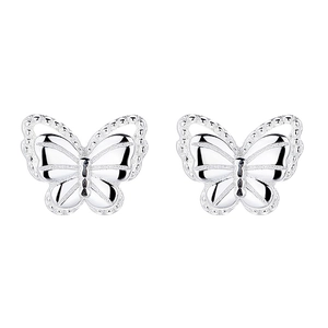 Elegant 925 sterling silver butterfly stud earrings with hollow wings on white background