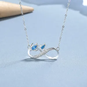925 Sterling Silver Infinity Sea Turtle Pendant Necklace With Blue Rhinestone For Women Elegant Ocean Jewelry Gift