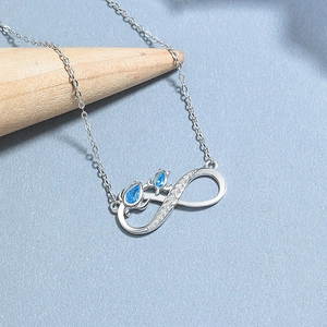 925 silver infinity pendant necklace with blue drop stones and zircon pavé accents