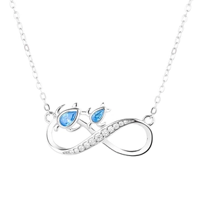 925 Sterling silver infinity necklace with blue sapphire sea turtle charms on silver chain