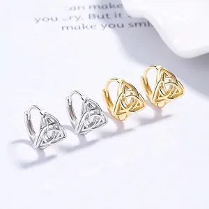 Boucles d'Oreilles Créoles Nœud Celtique Argent Sterling 925 pour Femmes Triangle Géométrique Triquetra Feuille Bijoux
