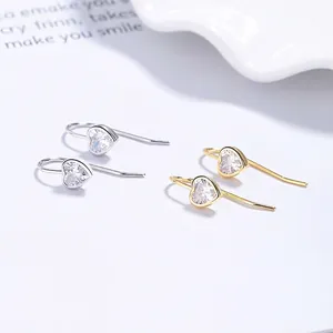 Boucles d'Oreilles Crochet en Argent Sterling 925 Zirconia Cœur Pour Femmes Boucles d'Oreilles Pendantes Minimalistes Élégantes Bijoux
