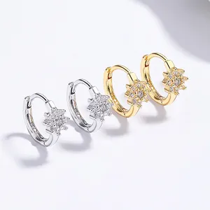 Boucles d'Oreilles Créoles Flocon de Neige Argent Sterling 925 Strass Pavé Fleur Bijoux Géométriques Électroplaqués Femmes