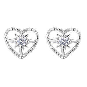 925 sterling silver heart earrings featuring starburst center and beaded texture