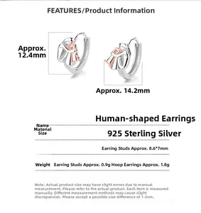 Specifiche dettagliate delle dimensioni per orecchini in argento 925 bicolore a figura