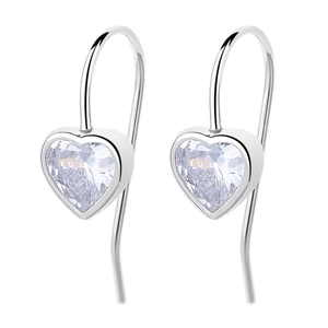 Boucles d'oreilles crochet en argent 925 avec zircon cubique en forme de coeur poli