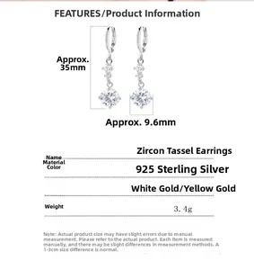 Tableau des tailles détaillé pour boucles d'oreilles pampilles en argent 925 et zircon