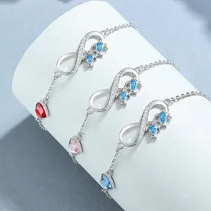 Bracelet Infini Coeur en Argent Sterling 925 Incrusté de Zirconia Breloque Tortue de Mer Bijoux de Mode Ajustables pour Femme