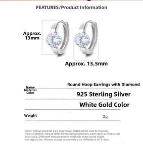Dimensions détaillées des boucles d'oreilles créoles en argent 925 avec zircone cubique